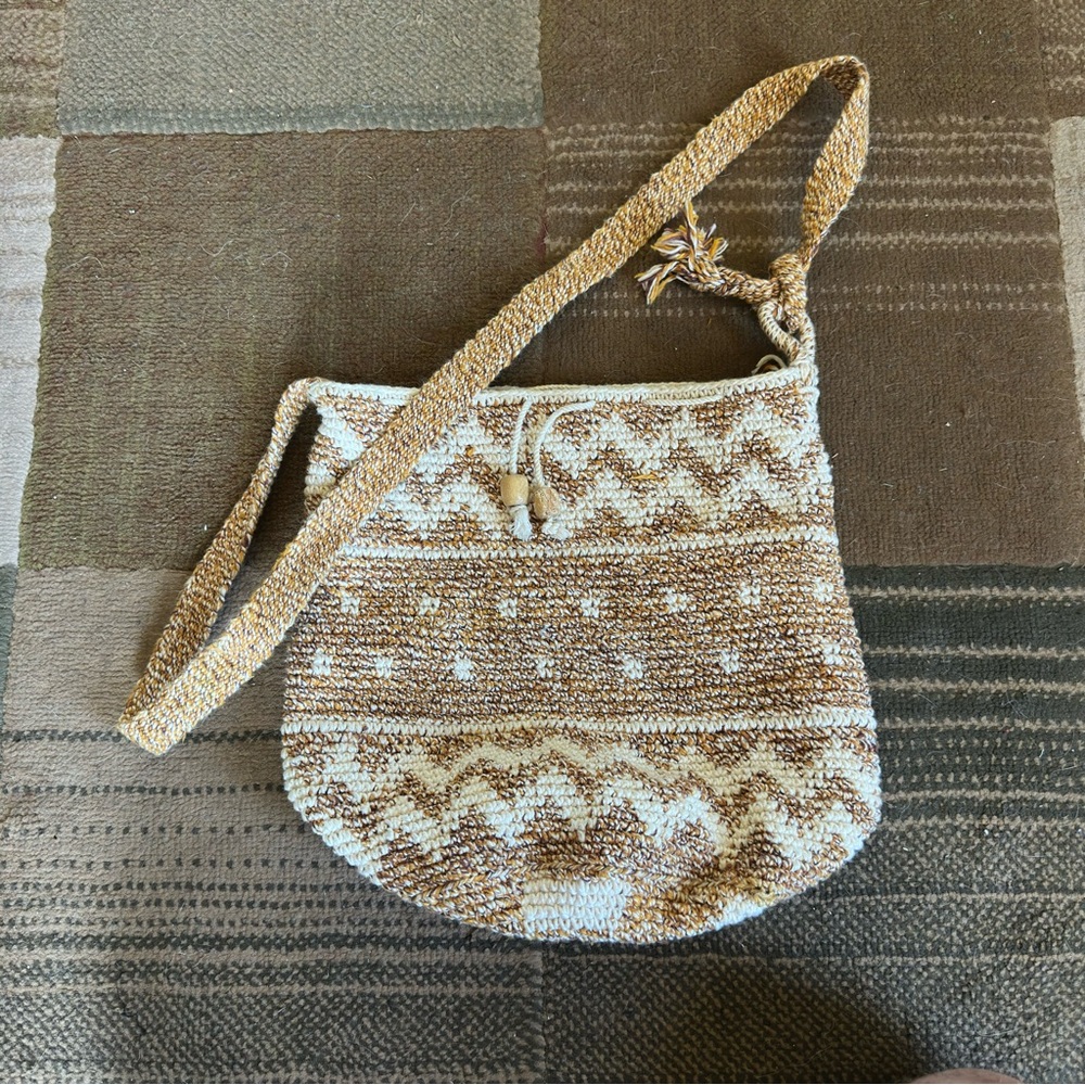 Handcrafted Tan and Cream Woven Shoulder Bag